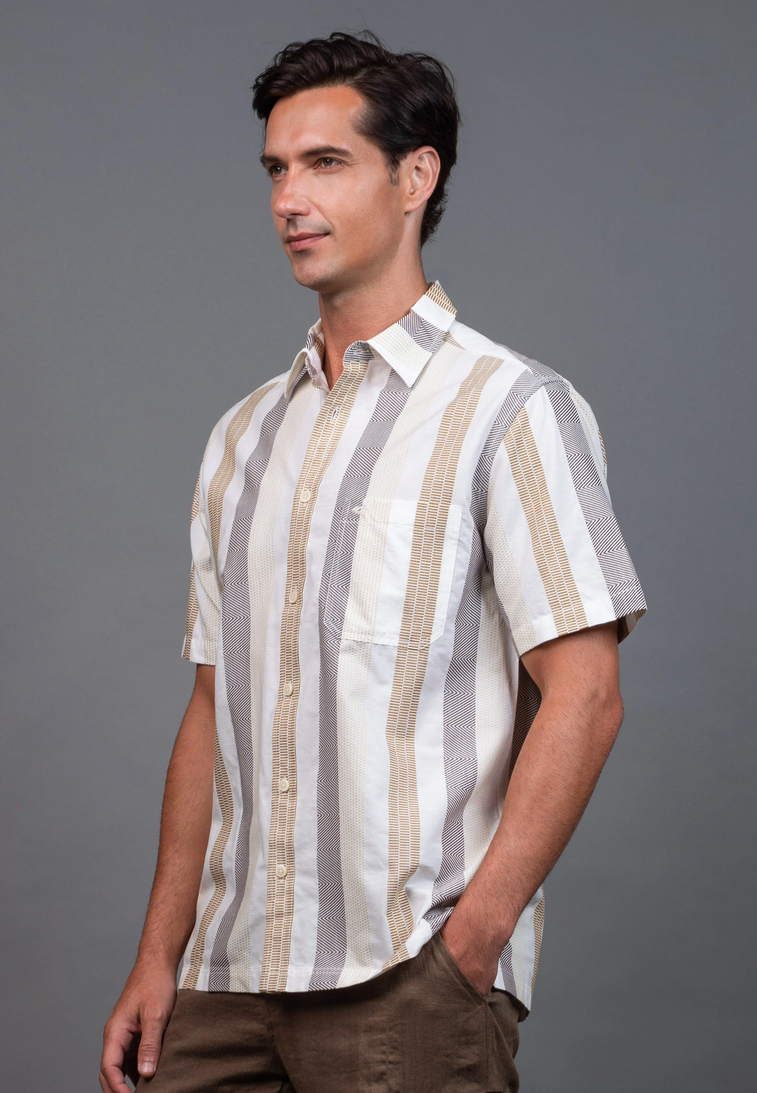 camel active Men's Regular Fit Jacquard Short SleeveShirt - Dk Brown 102-X26H1904 - Image 3