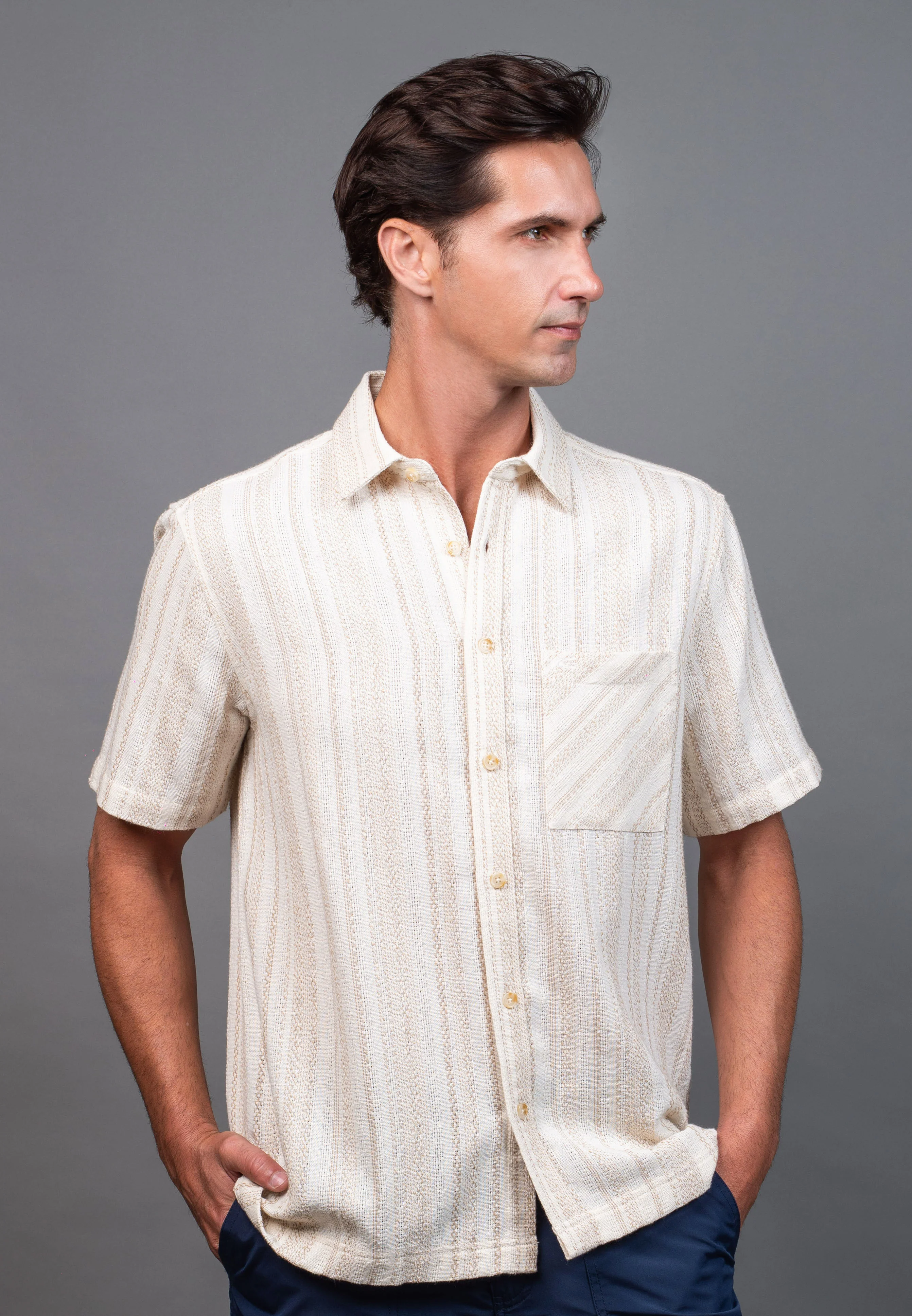 camel active Men's Regular Fit Short Sleeve Shirt - Cloud Cream 102-X26H1905 - Image 2