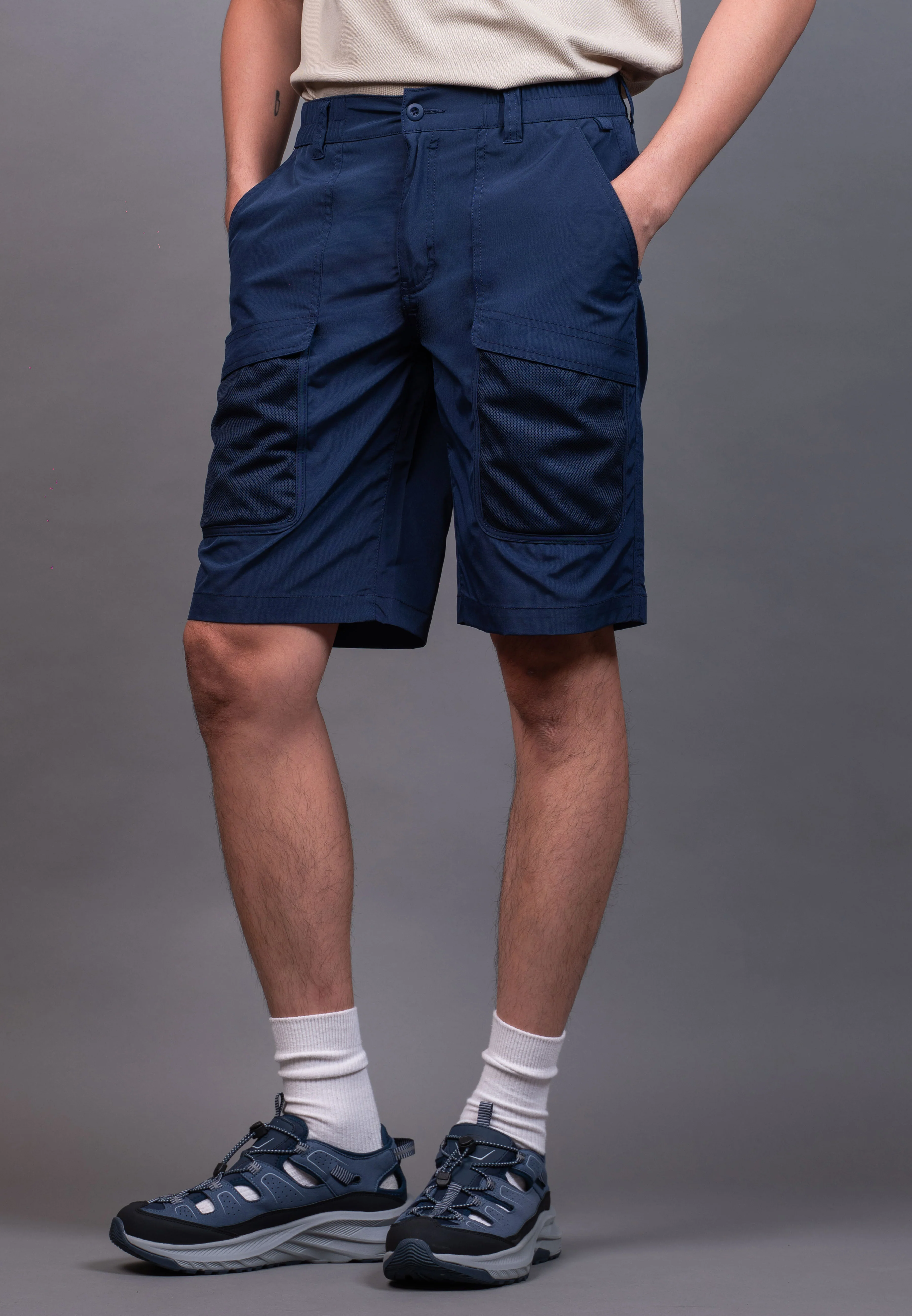 camel active Men's Regular Fit Water-Repellent Cargo Short Pants - Navy Blue 303-X26H0940 - Image 2